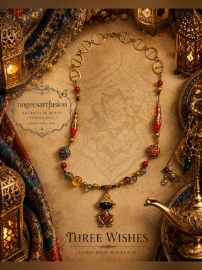 “Three Wishes”-Vintage Genie Necklace OOAK-Coral,Freshwater Pearls,Smoky Quartz